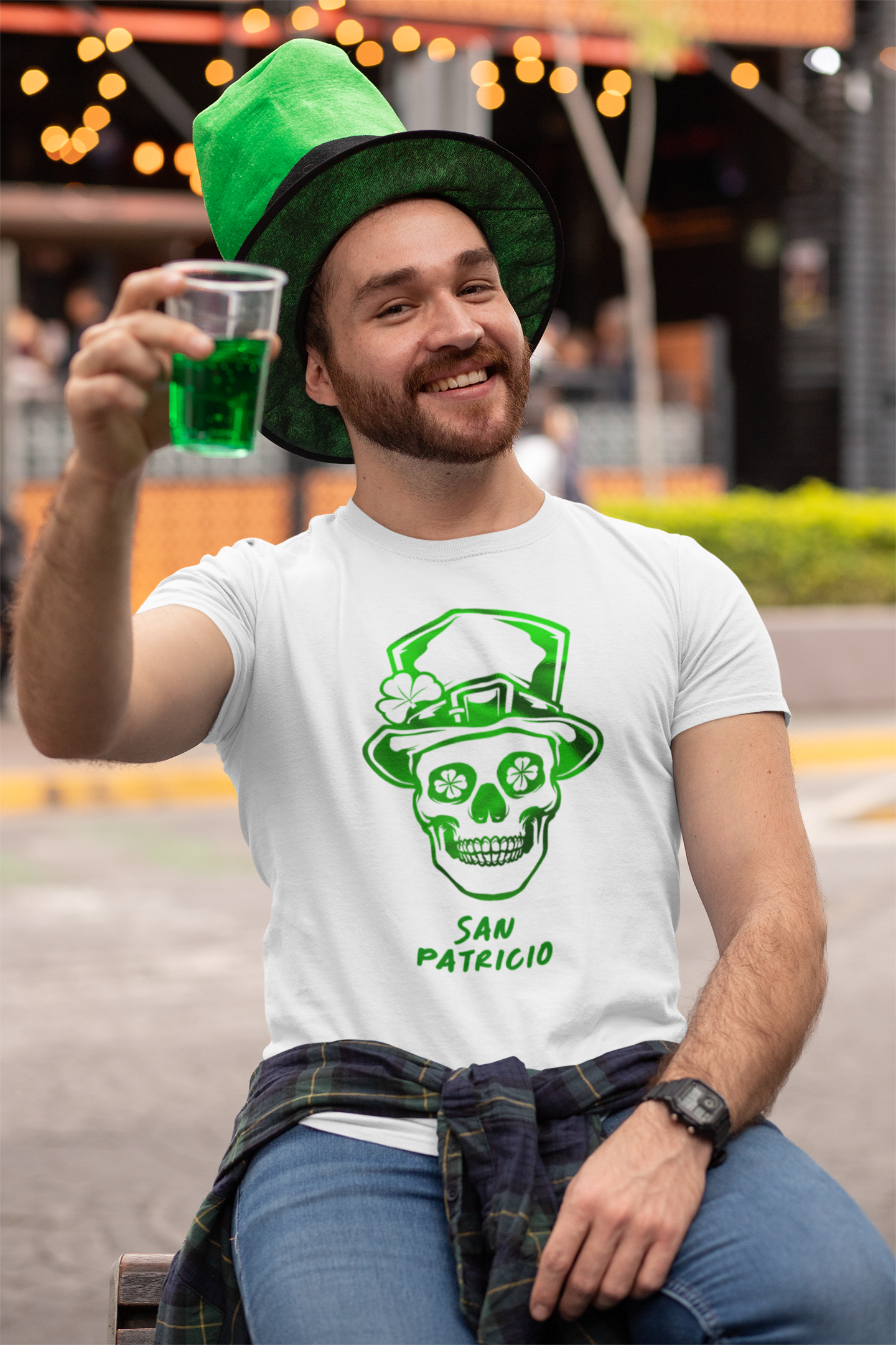 Men's St. Patrick's Day Shirt - Kiss Me I'm Mexican with Metallic Mexican Skull