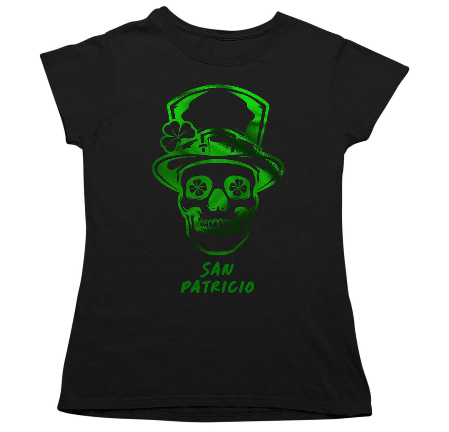 Women's St. Patrick's Day Shirt - San Patricio with Metallic Mexican Skull