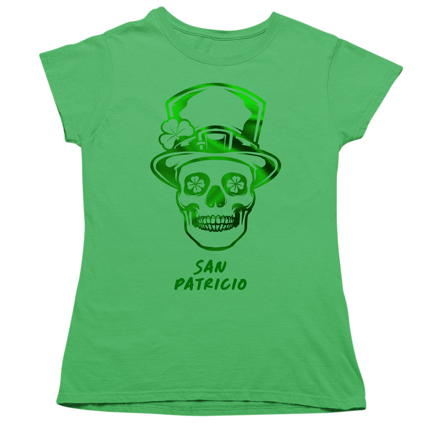 Women's St. Patrick's Day Shirt - San Patricio with Metallic Mexican Skull