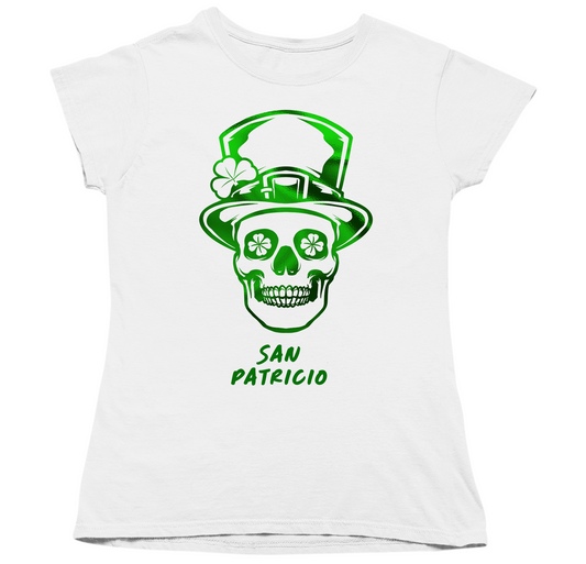 Women's St. Patrick's Day Shirt - San Patricio with Metallic Mexican Skull